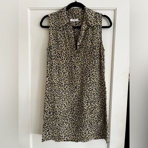 Equipment Sleeveless 100% Silk Mini dress. Leopard print with neon yellow.